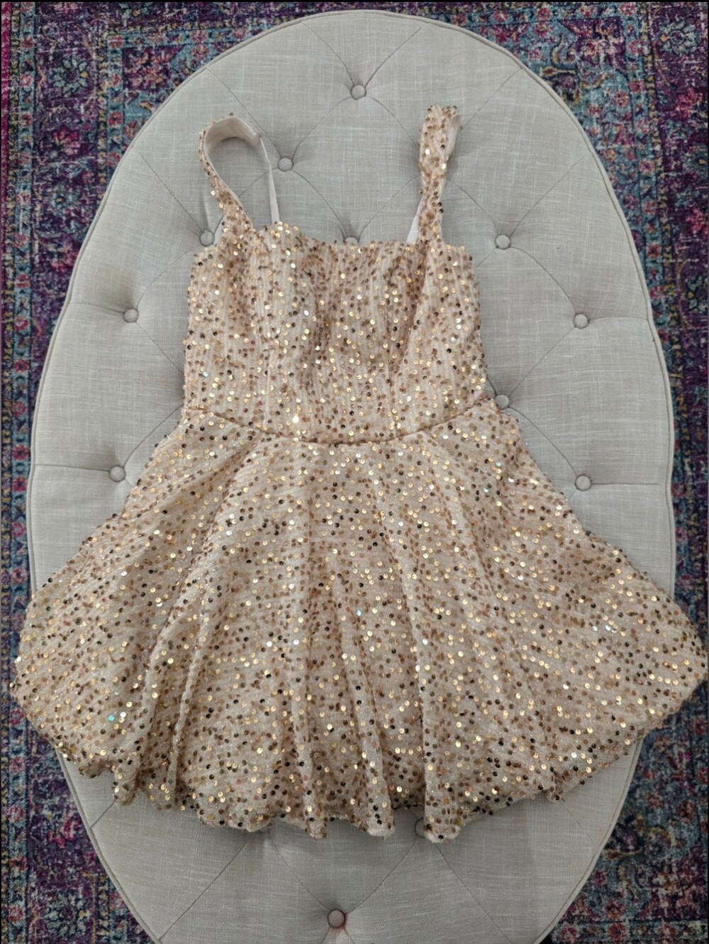 Champagne Gold Sequin Corset Mini Dress A-Line Party Homecoming Prom M 8 Skater